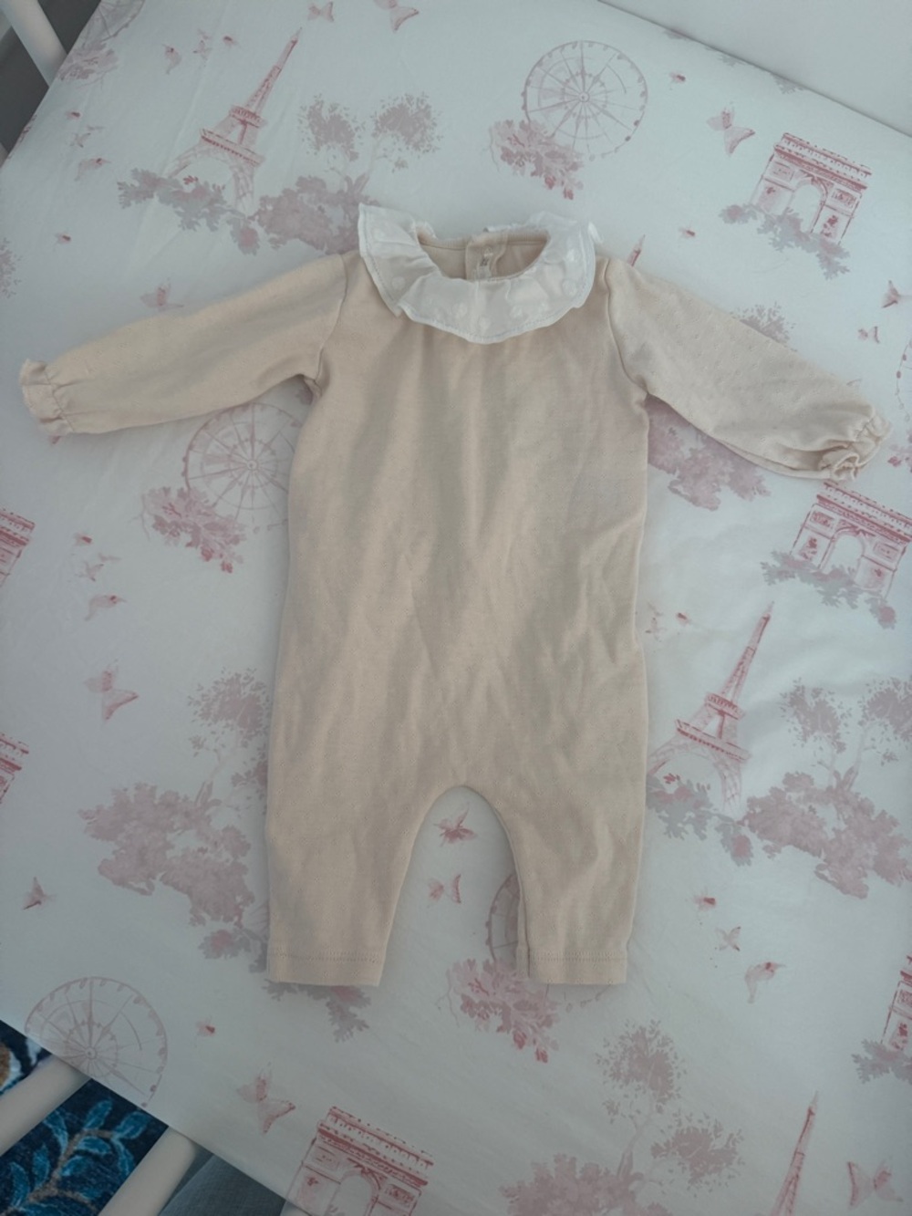 Bonpoint Pink Long-Sleeve One-Piece with Ruffle Collar